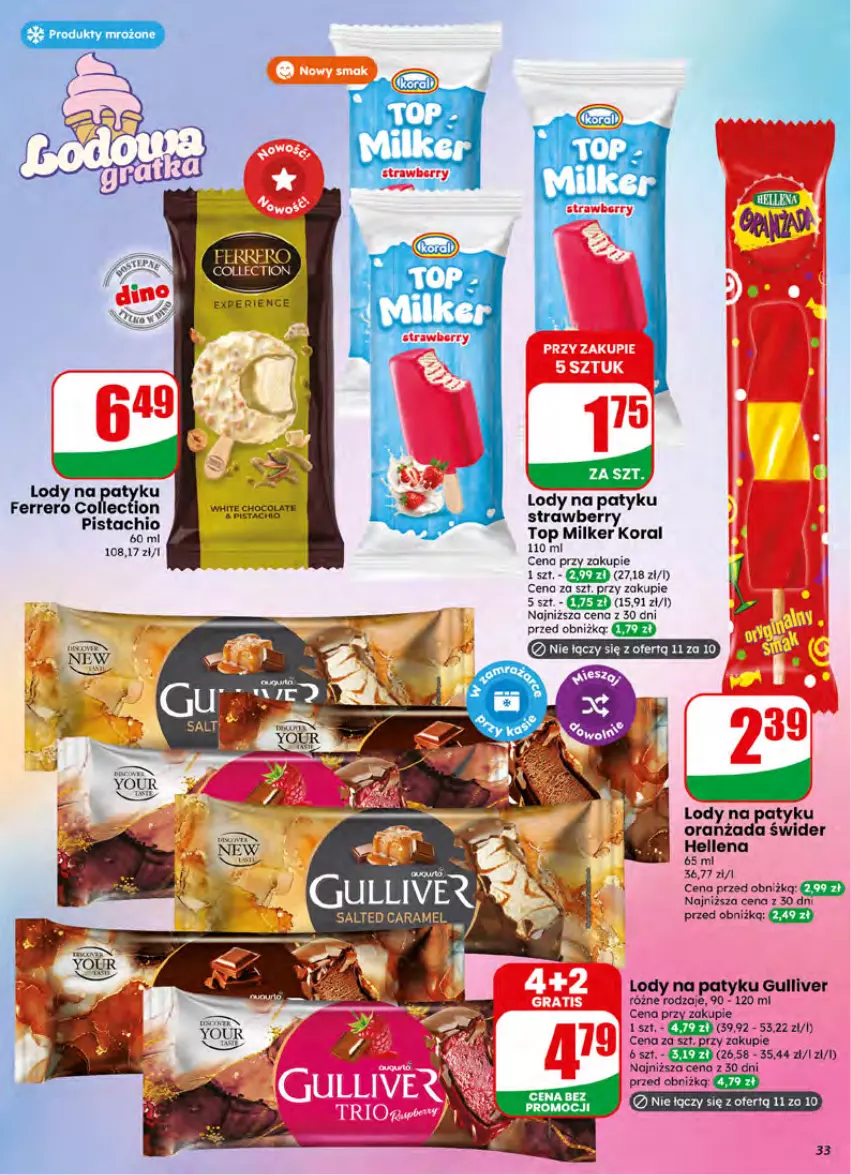 Gazetka promocyjna Dino - Gazetka 26 / 2026 - ważna 24.06 do 30.06.2026 - strona 33 - produkty: Ferrero, Hellena, Lody, Oranżada, Top