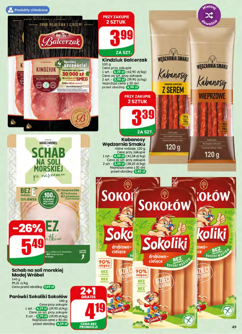 Gazetka promocyjna Dino - Gazetka 26 / 2026 - ważna 24.06 do 30.06.2026 - strona 49 - produkty: Kabanos, Kindziuk, Madej Wróbel, Parówki, Parówki sokoliki, Ser, Sok, Sokołów