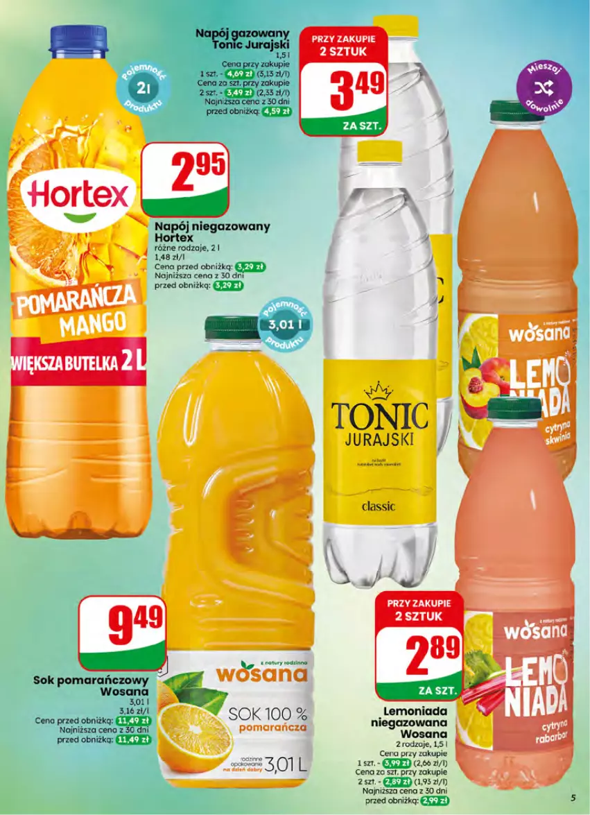 Gazetka promocyjna Dino - Gazetka 26 / 2026 - ważna 24.06 do 30.06.2026 - strona 5 - produkty: Hortex, Lemoniada, Napój, Napój niegazowany, Sok, Sok pomarańczowy, Wosana