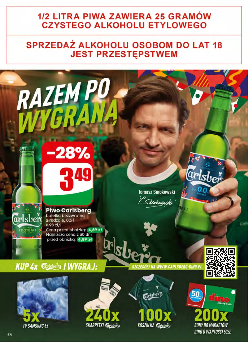 Gazetka promocyjna Dino - Gazetka 26 / 2026 - ważna 24.06 do 30.06.2026 - strona 58 - produkty: Carlsberg, Fa, Gra, Karp, Kosz, Koszulka, Piwa, Skarpetki