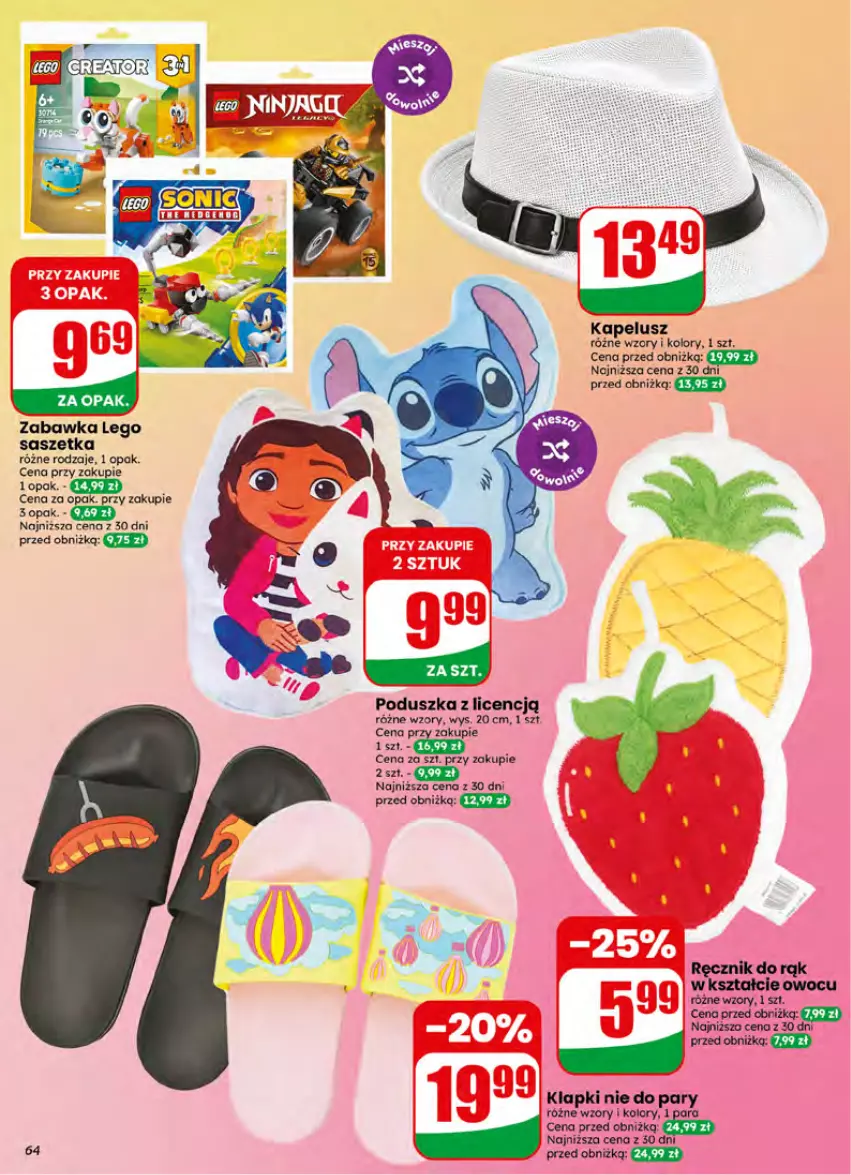 Gazetka promocyjna Dino - Gazetka 26 / 2026 - ważna 24.06 do 30.06.2026 - strona 64 - produkty: Klapki, LEGO, Poduszka, Ręcznik, Zabawka
