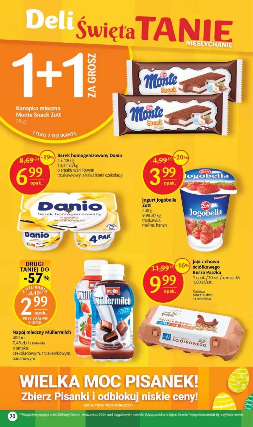 Gazetka promocyjna Delikatesy Centrum - Gazetka DC10 - ważna 09.03 do 15.03.2023 - strona 20 - produkty: Bell, Bella, Danio, Jaja, Jogobella, Jogurt, Kawa, Monte, Napój, Napój mleczny, Sanki, Ser, Serek, Serek homogenizowany, Zott