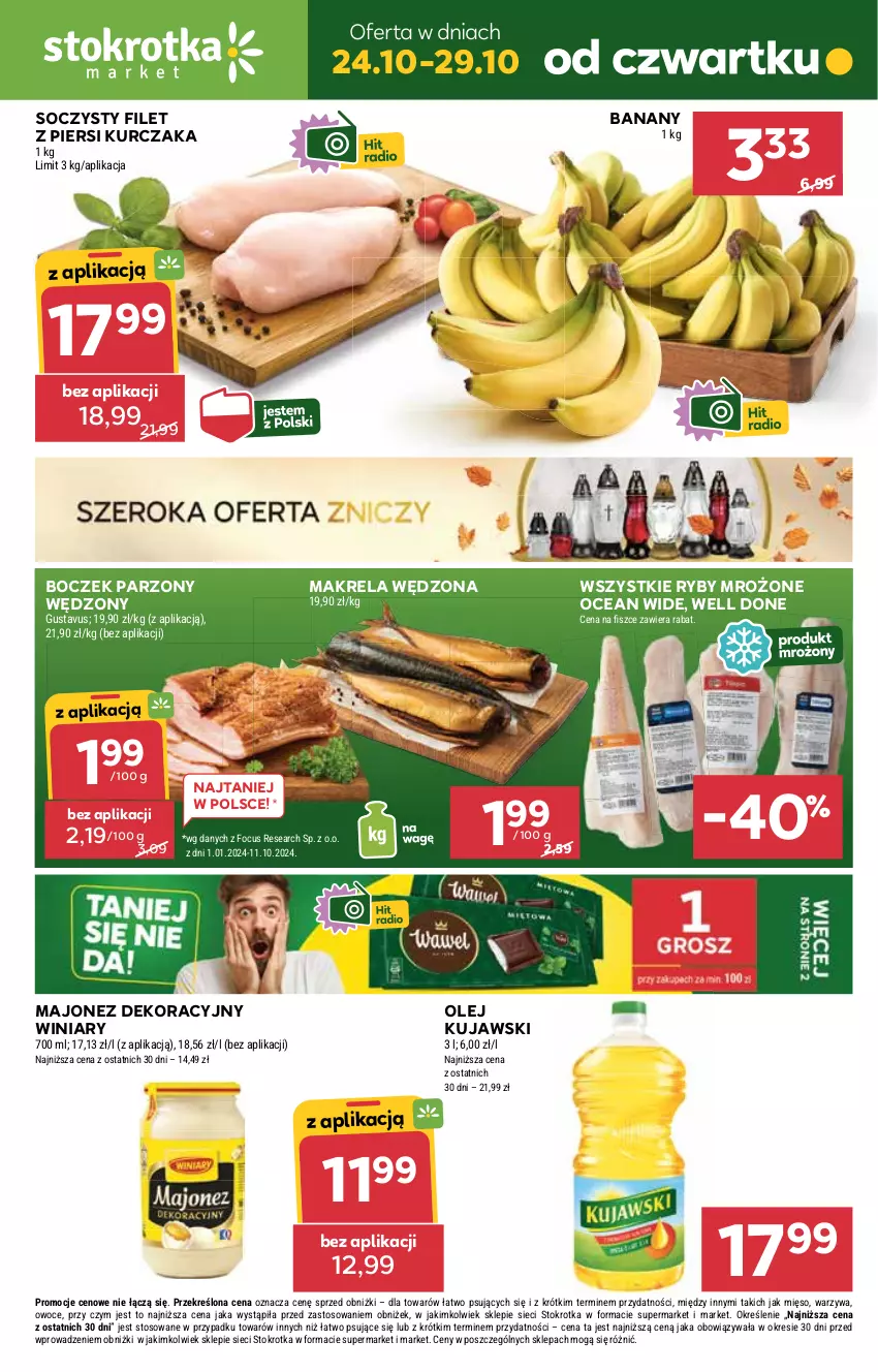 Gazetka promocyjna Stokrotka - Market Opole/Radom - ważna 24.10 do 29.10.2024 - strona 1 - produkty: Banany, Boczek, Filet z piersi kurczaka, Kujawski, Kurczak, Majonez, Mięso, Olej, Owoce, Warzywa, Winiary