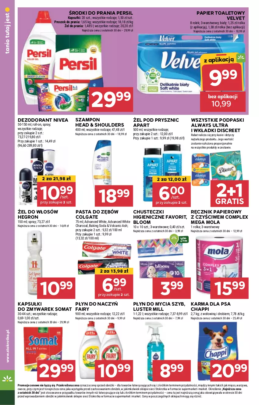 Gazetka promocyjna Stokrotka - Market Opole/Radom - ważna 24.10 do 29.10.2024 - strona 18 - produkty: Always, Always Ultra, Chappi, Chusteczki, Colgate, Dezodorant, Discreet, Fa, Fairy, Gra, Hegron, LG, Mięso, Mola, Nivea, Owoce, Papier, Papier toaletowy, Pasta do zębów, Persil, Płyn do mycia, Podpaski, Por, Proszek do prania, Ręcznik, Somat, Szampon, Velvet, Warzywa, Wkładki