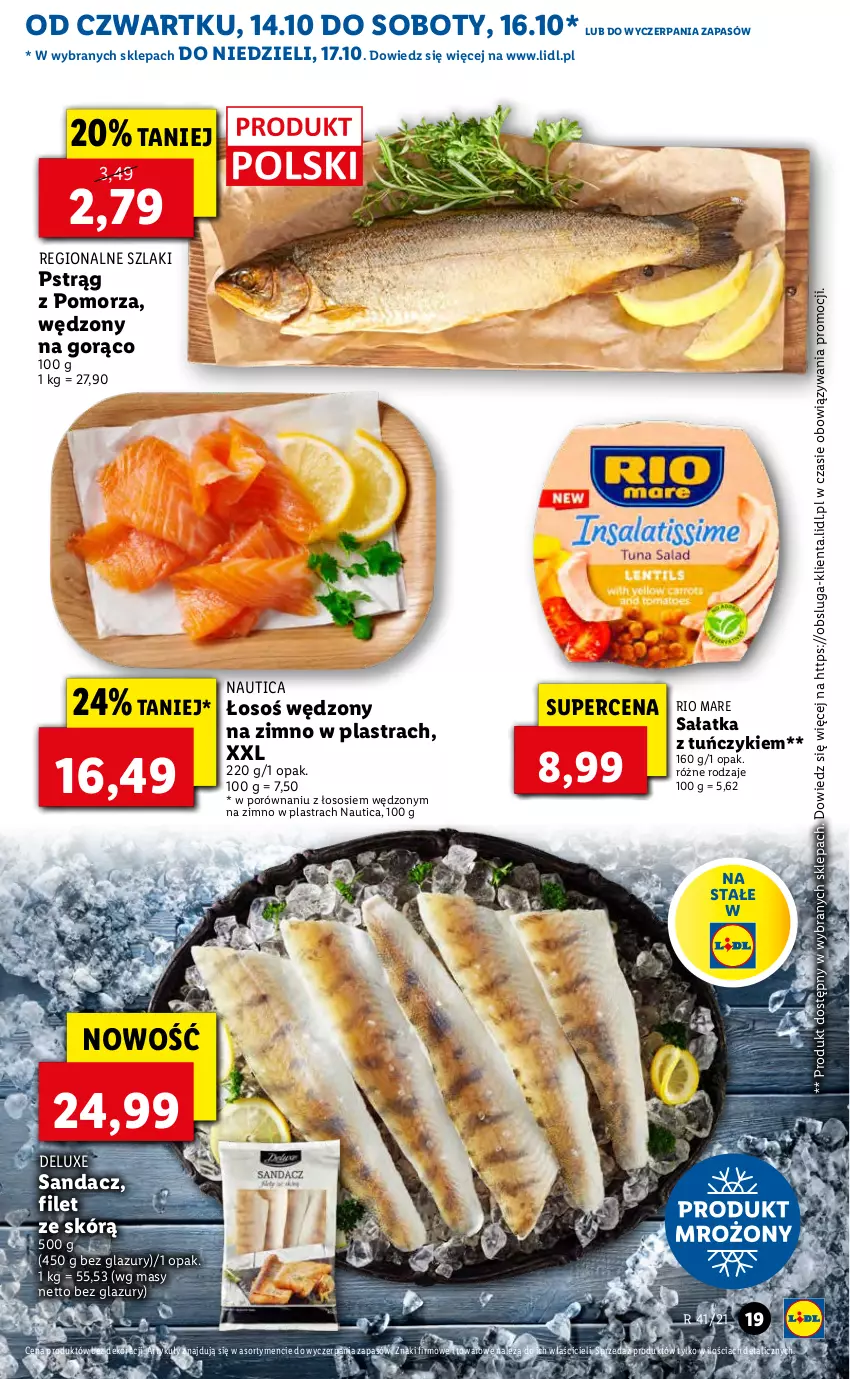 Gazetka promocyjna Lidl - GAZETKA - ważna 14.10 do 17.10.2021 - strona 19 - produkty: Lazur, Por, Pstrąg, Rio Mare, Sałat, Sałatka, Sandacz, Sos, Tuńczyk