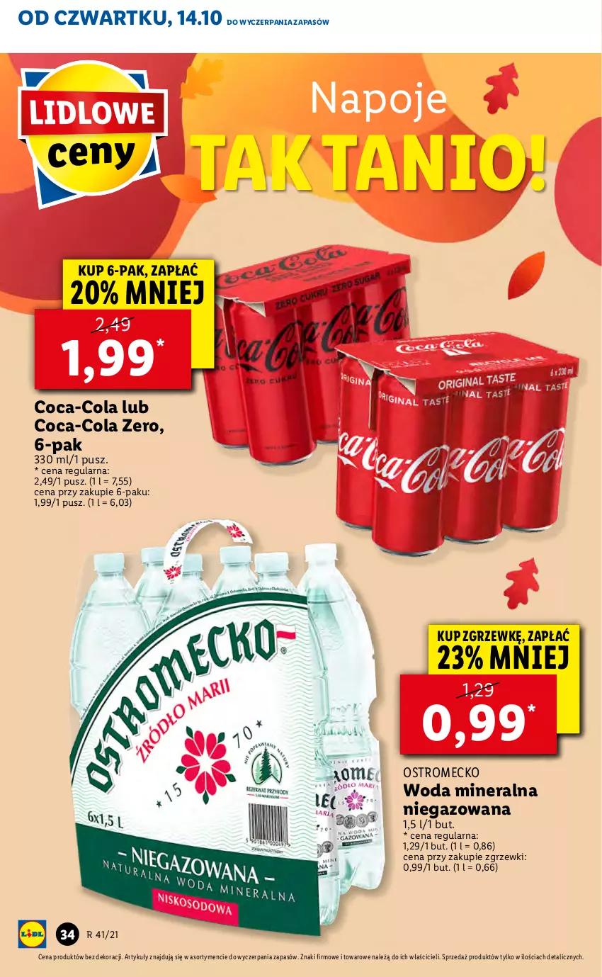 Gazetka promocyjna Lidl - GAZETKA - ważna 14.10 do 17.10.2021 - strona 34 - produkty: Coca-Cola, Napoje, Woda, Woda mineralna