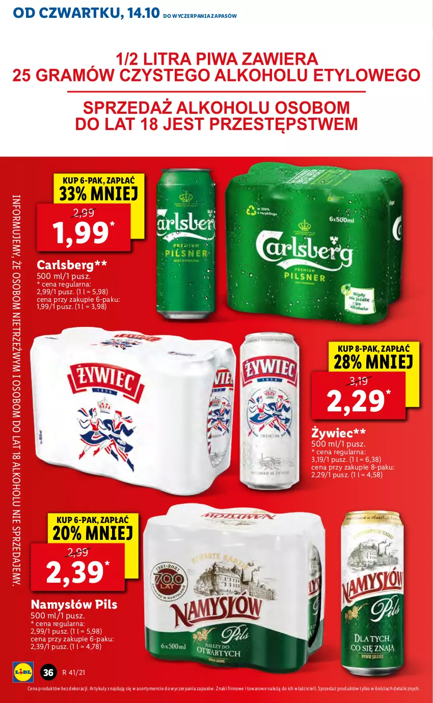 Gazetka promocyjna Lidl - GAZETKA - ważna 14.10 do 17.10.2021 - strona 36 - produkty: Carlsberg, Namysłów