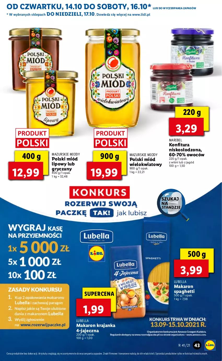 Gazetka promocyjna Lidl - GAZETKA - ważna 14.10 do 17.10.2021 - strona 43 - produkty: Bell, Bella, Gry, Konfitura, Lubella, Makaron, Miód, Spaghetti