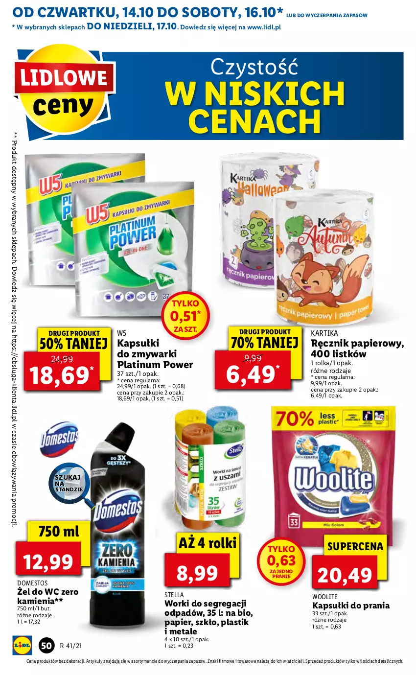 Gazetka promocyjna Lidl - GAZETKA - ważna 14.10 do 17.10.2021 - strona 50 - produkty: Domestos, Kapsułki do prania, Papier, Ręcznik, Rolki, Woolite, Zmywarki