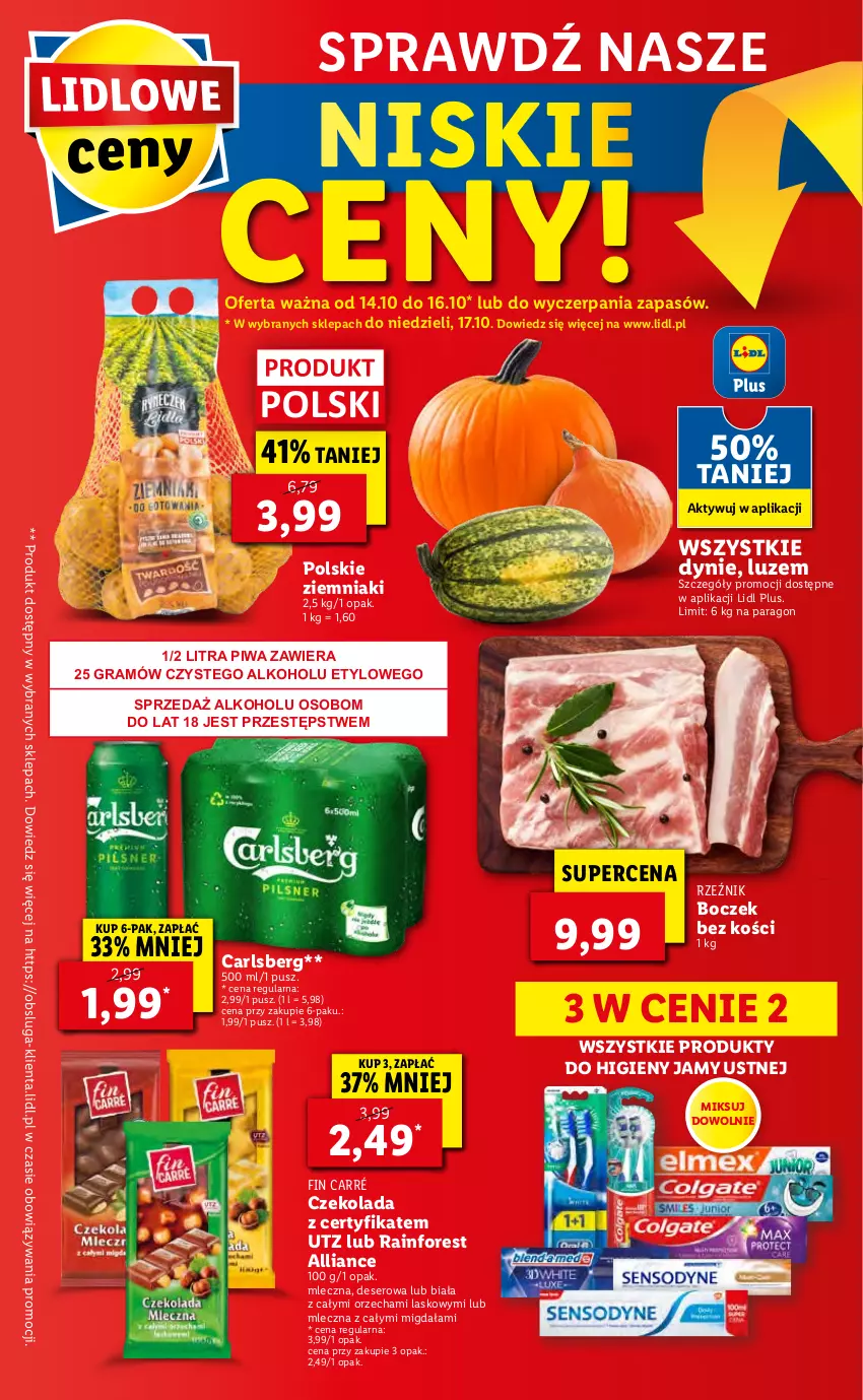 Gazetka promocyjna Lidl - GAZETKA - ważna 14.10 do 17.10.2021 - strona 56 - produkty: Boczek, Boczek bez kości, Carlsberg, Czekolada, Deser, Gra, Piwa, Ser, Ziemniaki