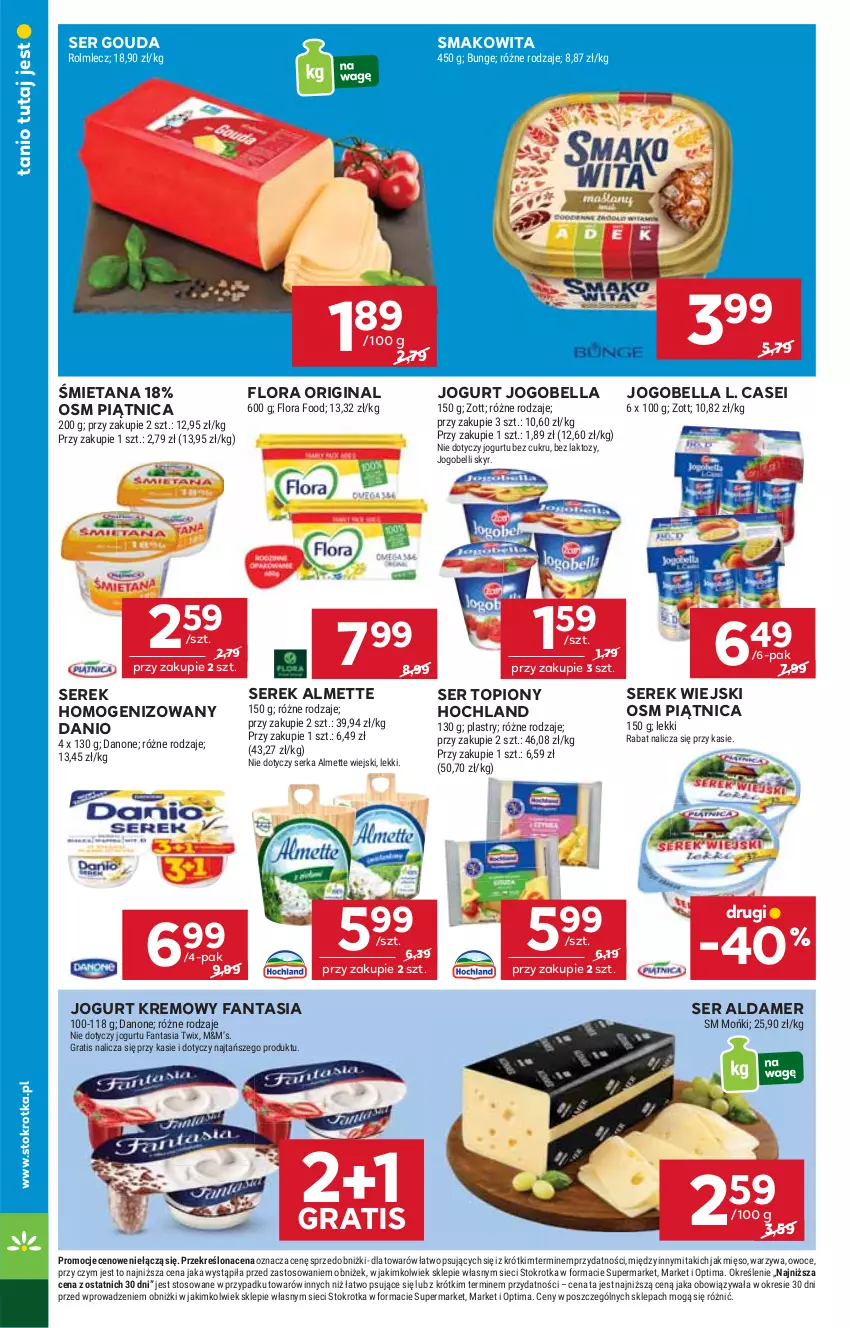 Gazetka promocyjna Stokrotka - Supermarket - ważna 08.01 do 14.01.2026 - strona 12 - produkty: Almette, Bell, Bella, Danio, Danone, Fa, Fanta, Flora, Gin, Gouda, Gra, Hochland, Jogobella, Jogurt, Mięso, Optima, Owoce, Piątnica, Rolmlecz, Ser, Ser topiony, Serek, Serek homogenizowany, Serek wiejski, Smakowita, Top, Twix, Warzywa, Zott
