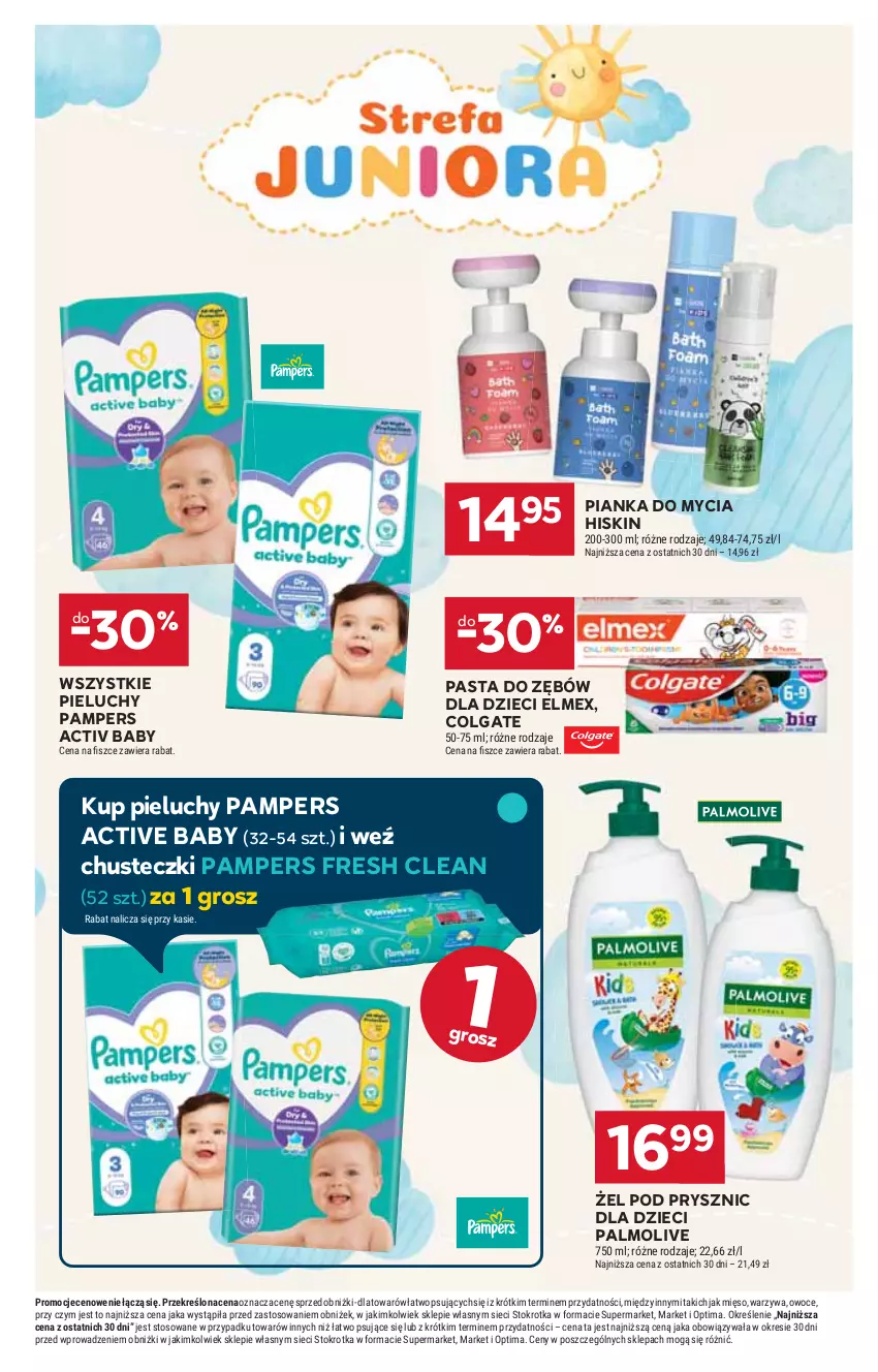 Gazetka promocyjna Stokrotka - Supermarket - ważna 08.01 do 14.01.2026 - strona 29 - produkty: Chusteczki, Colgate, Dzieci, Elmex, LG, Mięso, Optima, Owoce, Palmolive, Pampers, Pasta do zębów, Pieluchy, Warzywa