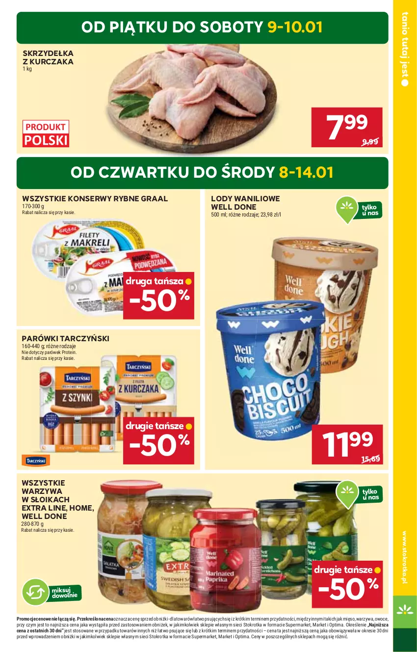 Gazetka promocyjna Stokrotka - Supermarket - ważna 08.01 do 14.01.2026 - strona 3 - produkty: Gra, Graal, Kurczak, Lody, Mięso, Optima, Owoce, Parówki, Ser, Skrzydełka z kurczaka, Tarczyński, Warzywa
