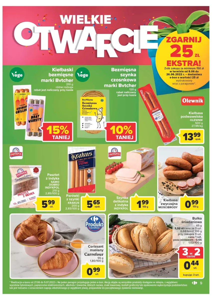 Gazetka promocyjna Carrefour - Gazetka Wielkie otwarcie Market Łomża - ważna 08.06 do 13.06.2022 - strona 9 - produkty: Bułka, Danio, Kiełbasa, Kosz, Szynka