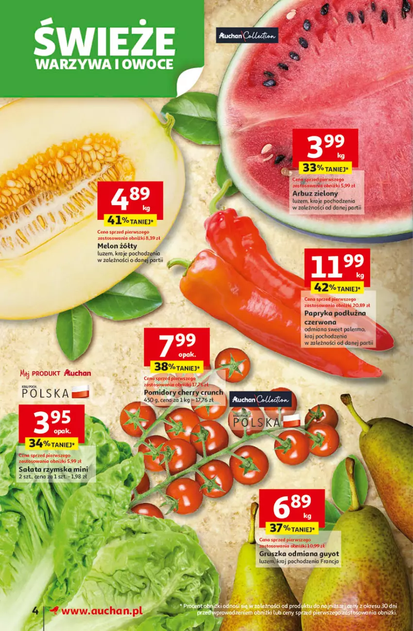 Gazetka promocyjna Auchan - Odlotowe ceny na start szkoły Supermarket - ważna 14.08 do 20.08.2025 - strona 4 - produkty: Arbuz, Melon, Owoce, Papryka, Papryka podłużna, Por, Warzywa, Warzywa i owoce