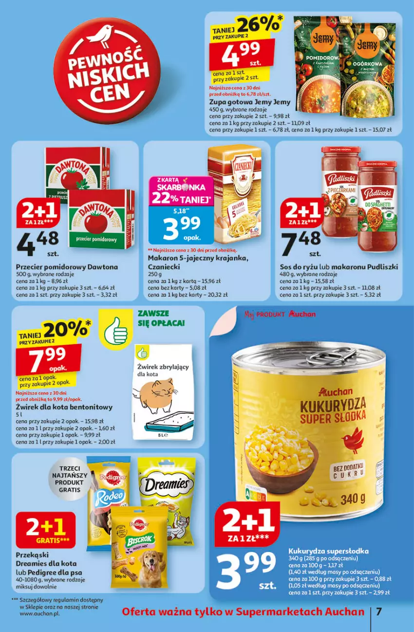 Gazetka promocyjna Auchan - Odlotowe ceny na start szkoły Supermarket - ważna 14.08 do 20.08.2025 - strona 7 - produkty: Dawtona, Gra, Makaron, Pedigree, Pudliszki, Ryż, Sos, Zupa