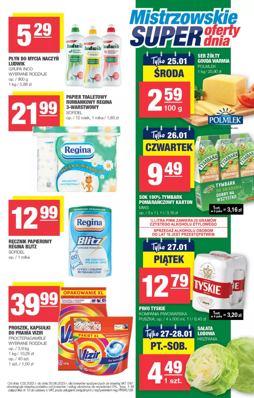 Gazetka promocyjna Spar - Spar - ważna 15.01 do 25.01.2023 - strona 7 - produkty: Gin, Ludwik, Papier, Papier toaletowy, Piwo, Płyn do mycia, POLMLEK, Ręcznik, Rum, Ser, Sok, Tymbark, Tyskie, Vizir