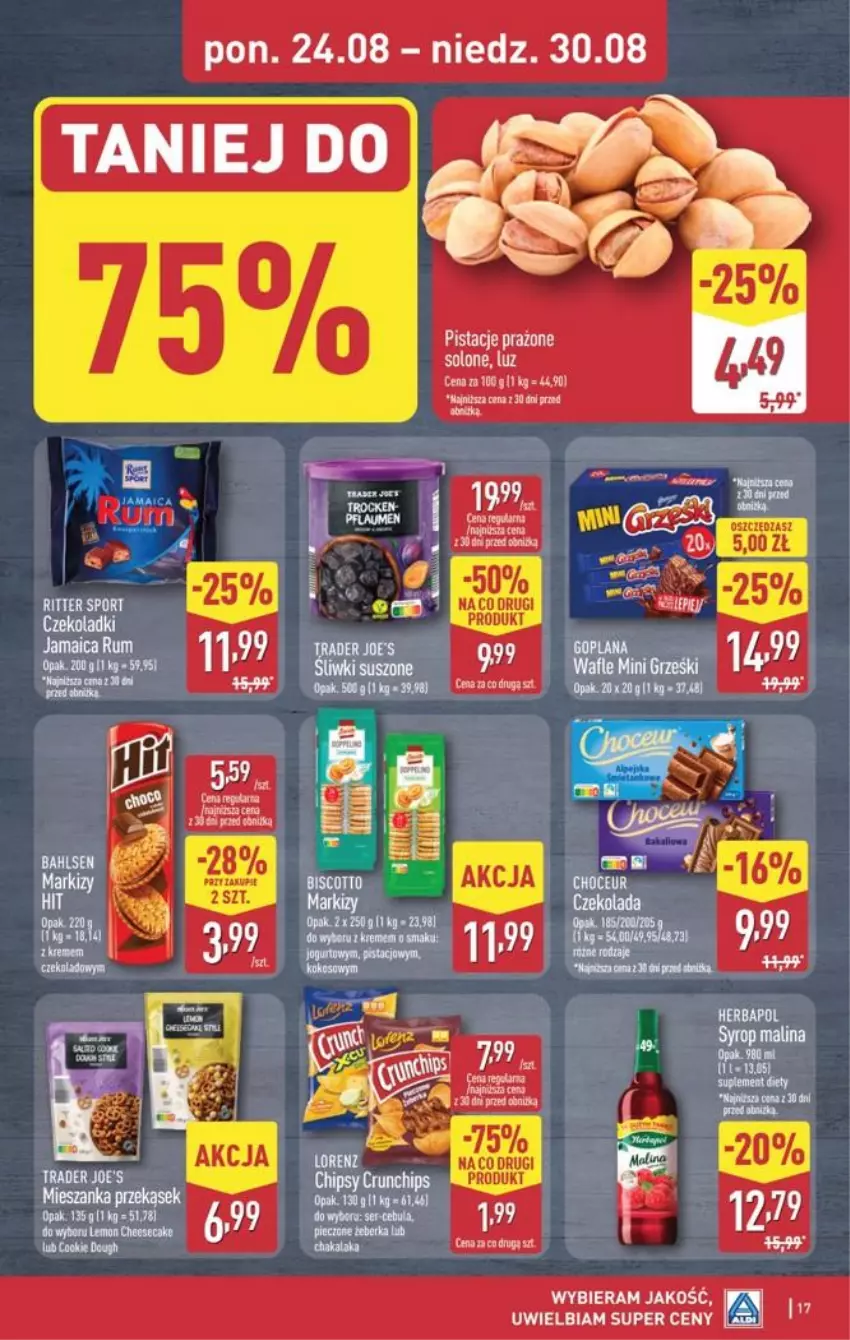 Gazetka promocyjna Aldi - Pełna oferta - ważna 24.08 do 30.08.2026 - strona 17 - produkty: Czekolada, Lorenz, Pistacje, Por, Ritter Sport, Sport, Syrop