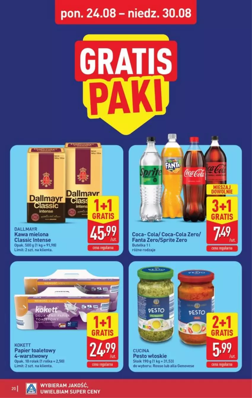 Gazetka promocyjna Aldi - Pełna oferta - ważna 24.08 do 30.08.2026 - strona 20 - produkty: Coca-Cola, Fa, Fanta, Gra, Kawa, Kawa mielona, Papier, Papier toaletowy, Pesto, Sprite