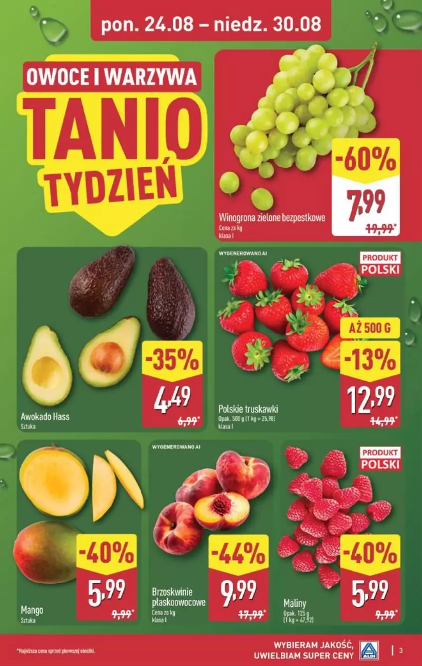 Gazetka promocyjna Aldi - Pełna oferta - ważna 24.08 do 30.08.2026 - strona 3 - produkty: Brzoskwinie, Mango, Owoce, Truskawki, Warzywa, Wino, Winogrona