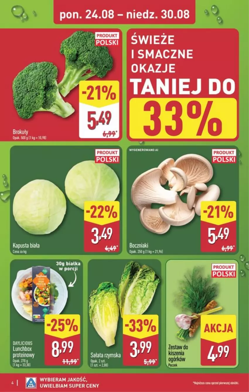 Gazetka promocyjna Aldi - Pełna oferta - ważna 24.08 do 30.08.2026 - strona 4 - produkty: Boczniak, Brokuły, Fa, Sałat, Sofa