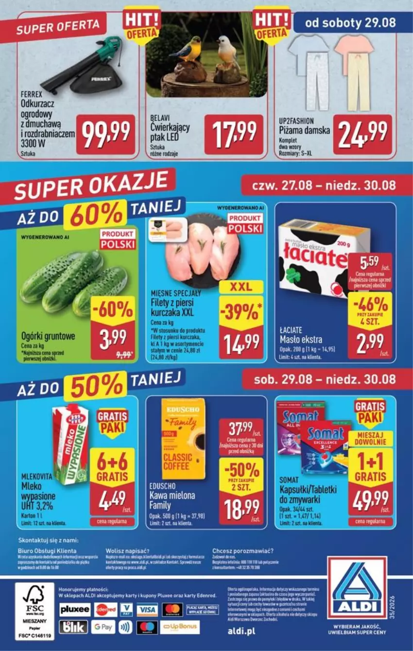 Gazetka promocyjna Aldi - Pełna oferta - ważna 24.08 do 30.08.2026 - strona 44 - produkty: Fa, Kawa, Kawa mielona, Kurczak, Masło, Piec, Rozdrabniacz, Tablet, Tabletki do zmywarki, Zmywarki