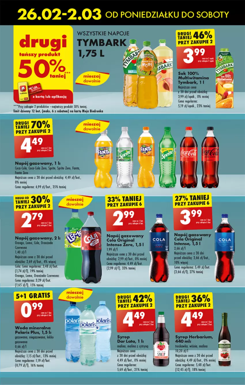 Gazetka promocyjna Biedronka - Od poniedzialku - ważna 26.02 do 02.03.2024 - strona 53 - produkty: Coca-Cola, Fa, Fanta, Gin, Gra, Napój, Napój gazowany, Napoje, Oranżada, Sok, Sprite, Syrop, Tymbark, Woda, Woda mineralna