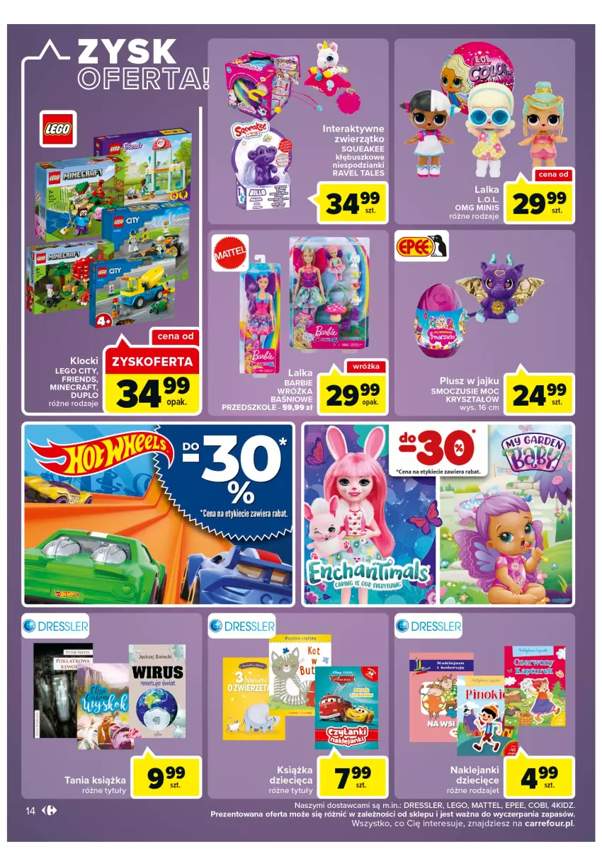 Gazetka promocyjna Carrefour - Gazetka Express - ważna 15.02 do 21.02.2022 - strona 14 - produkty: Barbie, Dres, Dzieci, EPEE, Klej, Książka, L.O.L., LEGO, LEGO City, LG, Mattel, Tera