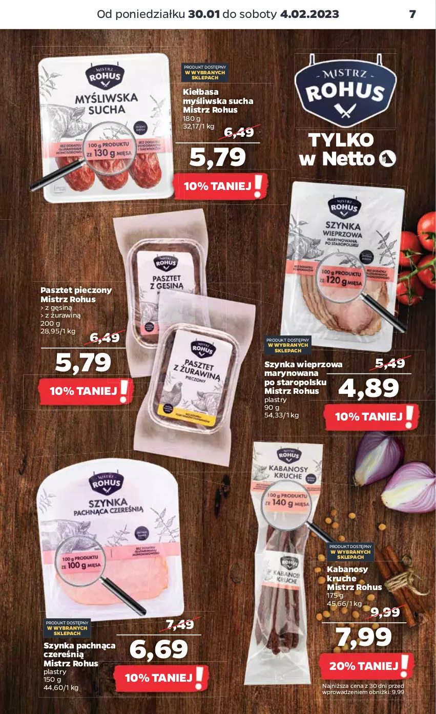 Gazetka promocyjna Netto - Artykuły spożywcze - ważna 30.01 do 04.02.2023 - strona 7 - produkty: Kabanos, Kiełbasa, Pasztet, Piec, Szynka, Szynka wieprzowa