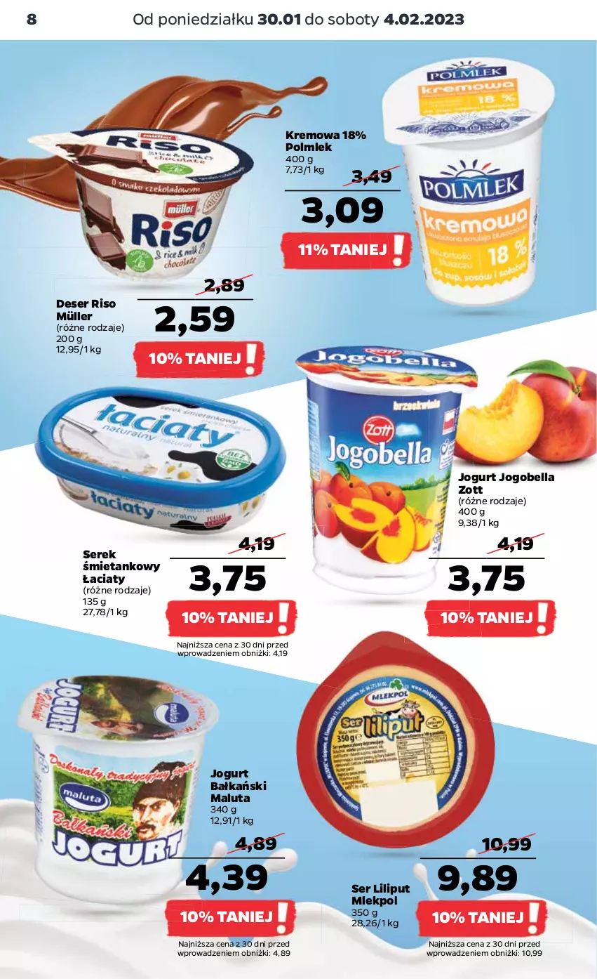 Gazetka promocyjna Netto - Artykuły spożywcze - ważna 30.01 do 04.02.2023 - strona 8 - produkty: Bell, Bella, Deser, Jogobella, Jogurt, Müller, POLMLEK, Ser, Serek, Zott