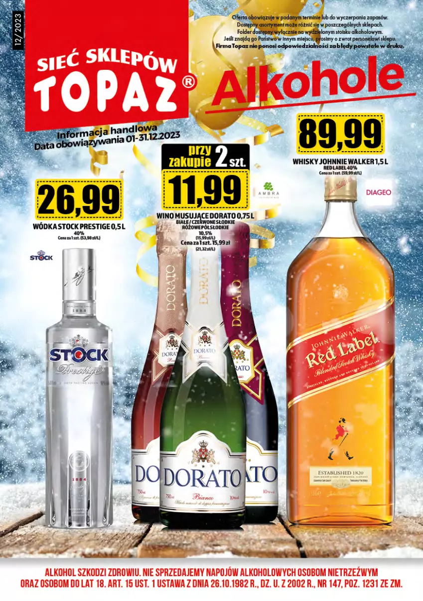 Gazetka promocyjna Topaz - Gazetka - ważna 01.12 do 31.12.2023 - strona 1 - produkty: Johnnie Walker, Stock, Top, Whisky, Wódka