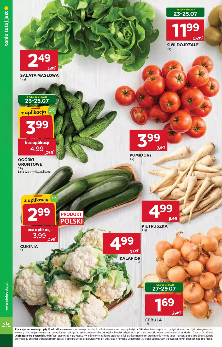 Gazetka promocyjna Stokrotka - Supermarket - ważna 23.07 do 29.07.2026 - strona 14 - produkty: Cebula, Grunt, Kalafior, Kiwi, Masło, Mięso, Optima, Owoce, Pietruszka, Pomidory, Sałat, Sałata masłowa, Warzywa