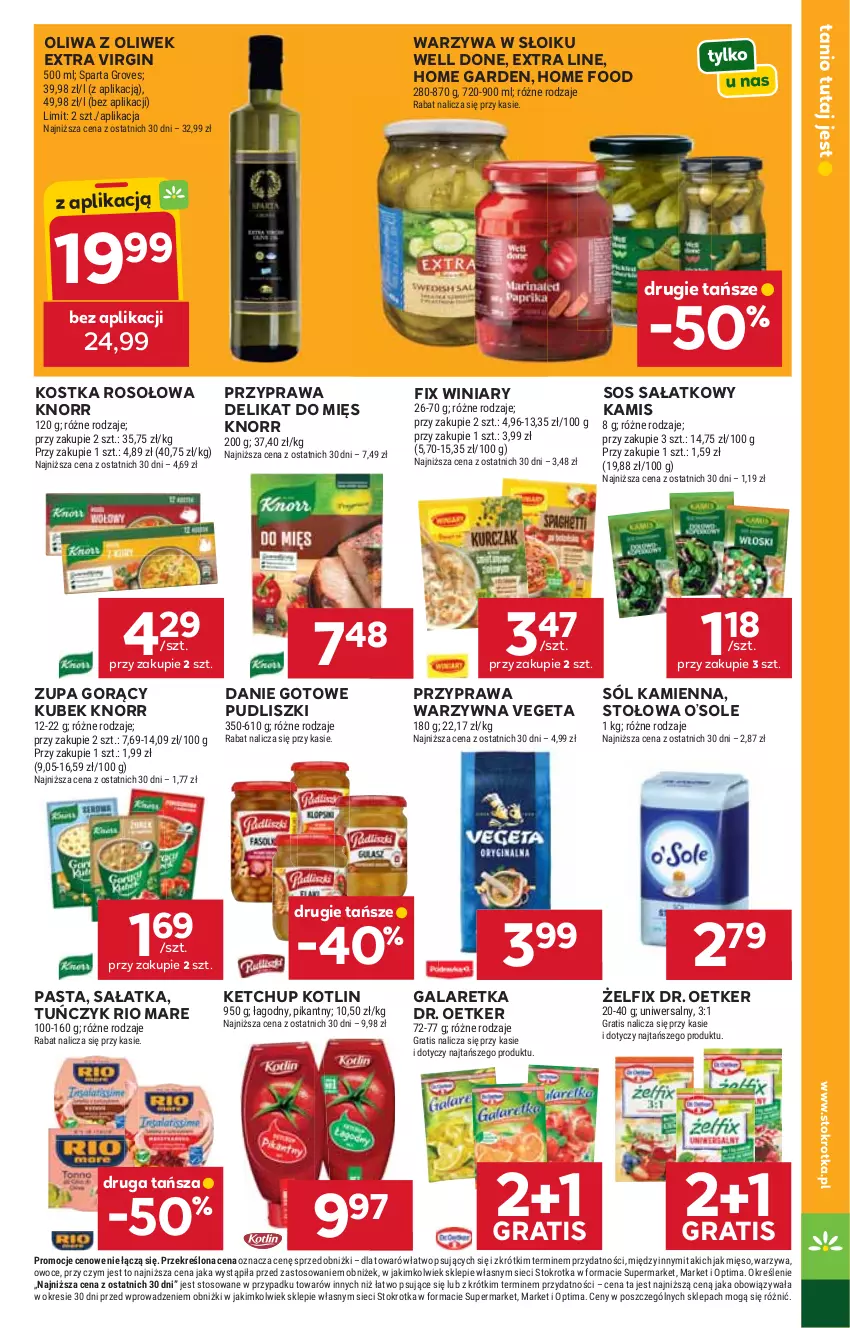 Gazetka promocyjna Stokrotka - Supermarket - ważna 23.07 do 29.07.2026 - strona 37 - produkty: Danie gotowe, Dr. Oetker, Gala, Galaretka, Gin, Gra, Kamis, Ketchup, Knorr, Kotlin, Kubek, Mięso, Oliwa, Oliwa z oliwek, Optima, Owoce, Pudliszki, Rio Mare, Sałat, Sałatka, Sól, Sos, Tuńczyk, Vegeta, Warzywa, Winiary, Zupa