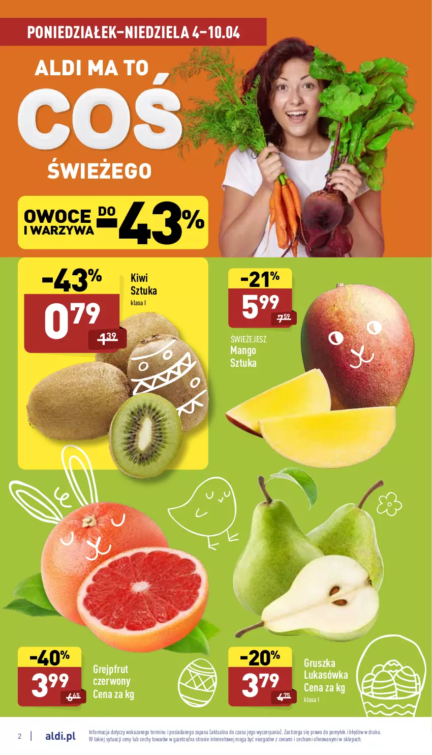 Gazetka promocyjna Aldi - Katalog spożywczy - ważna 04.04 do 10.04.2022 - strona 2 - produkty: Grejpfrut, Kiwi, Mango, Owoce, Warzywa