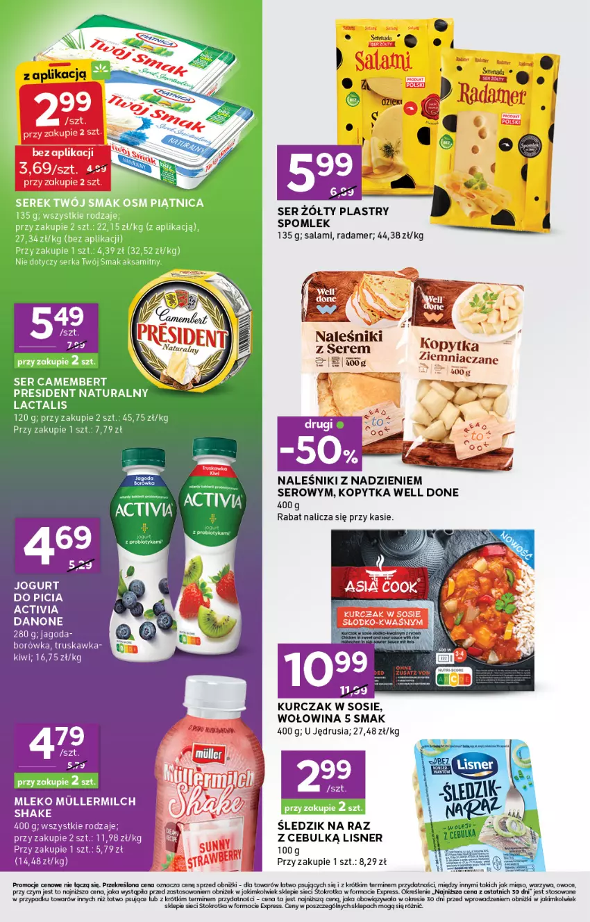 Gazetka promocyjna Stokrotka - Stokrotka Express - ważna 02.10 do 08.10.2025 - strona 4 - produkty: Activia, Borówka, Danone, Fa, Jogurt, Kiwi, Kopytka, Kurczak, Lisner, Mięso, Mleko, Naleśniki, Owoce, Radamer, Salami, Ser, Sos, Warzywa, Wołowina