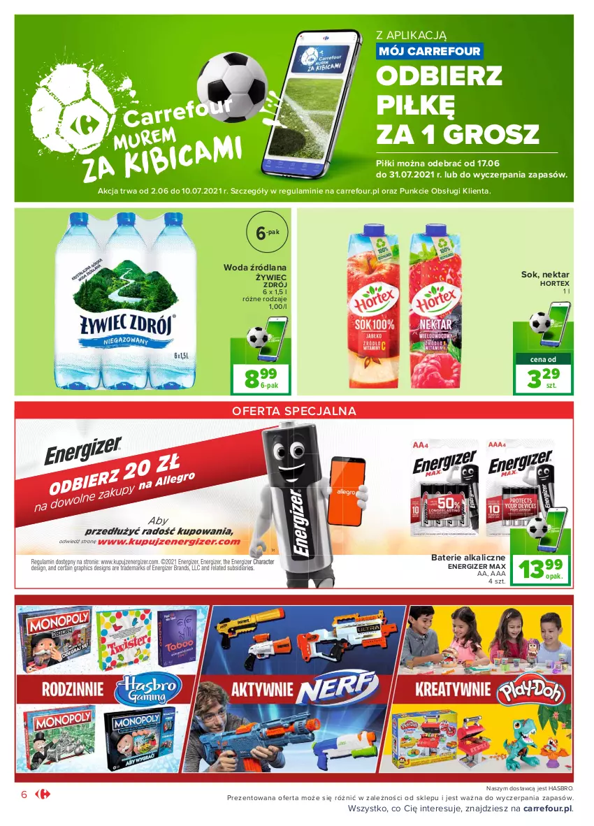 Gazetka promocyjna Carrefour - Gazetka Market - ważna 31.05 do 12.06.2021 - strona 6 - produkty: Baterie alkaliczne, Energizer, Hasbro, Hortex, LANA, Nektar, Sok, Woda