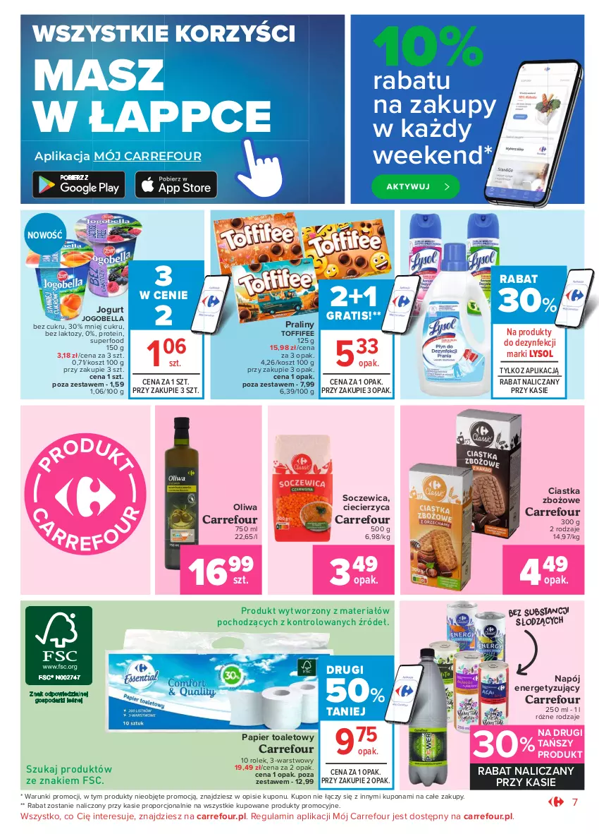 Gazetka promocyjna Carrefour - Gazetka Market - ważna 31.05 do 12.06.2021 - strona 7 - produkty: Bell, Bella, Ciastka, Gra, Jogobella, Jogurt, Kosz, Lysol, Napój, Papier, Papier toaletowy, Por, Praliny, Toffifee