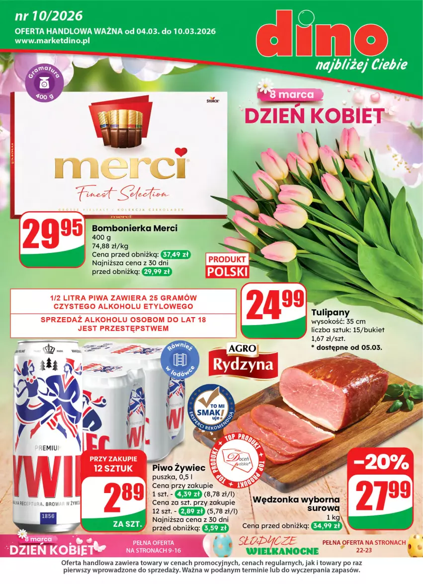 Gazetka promocyjna Dino - Gazetka 10 / 2026 - ważna 04.03 do 10.03.2026 - strona 1 - produkty: Bukiet, Merci, Piwo, Sok, Tulipan