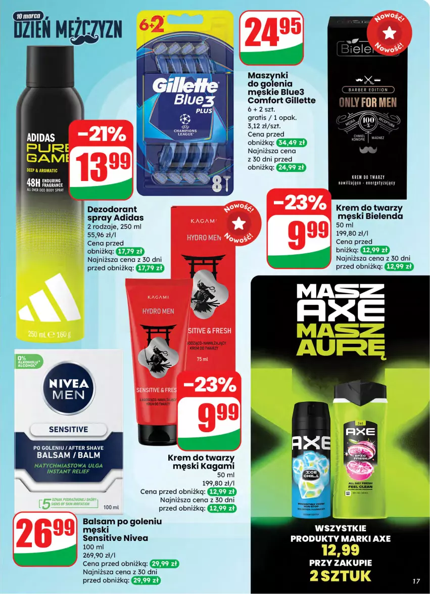 Gazetka promocyjna Dino - Gazetka 10 / 2026 - ważna 04.03 do 10.03.2026 - strona 17 - produkty: Adidas, Balsam po goleniu, Bielenda, Body, Gillette, Gra, Krem do twarzy, Nivea