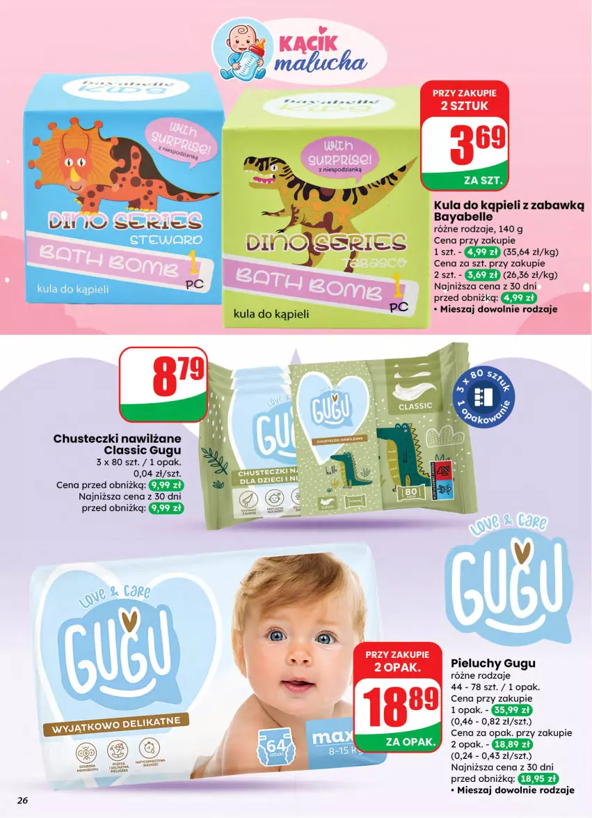 Gazetka promocyjna Dino - Gazetka 10 / 2026 - ważna 04.03 do 10.03.2026 - strona 26 - produkty: Bell, Chusteczki, Kula do kąpieli, Pieluchy