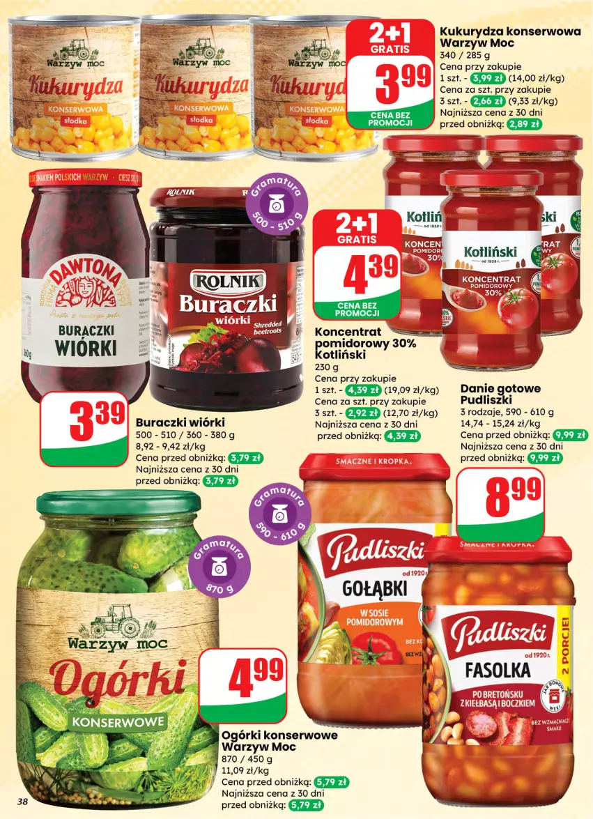 Gazetka promocyjna Dino - Gazetka 10 / 2026 - ważna 04.03 do 10.03.2026 - strona 38 - produkty: Buraczki, Danie gotowe, Fa, Kukurydza, Kukurydza konserwowa, Ogórki konserwowe, Pudliszki, Ser