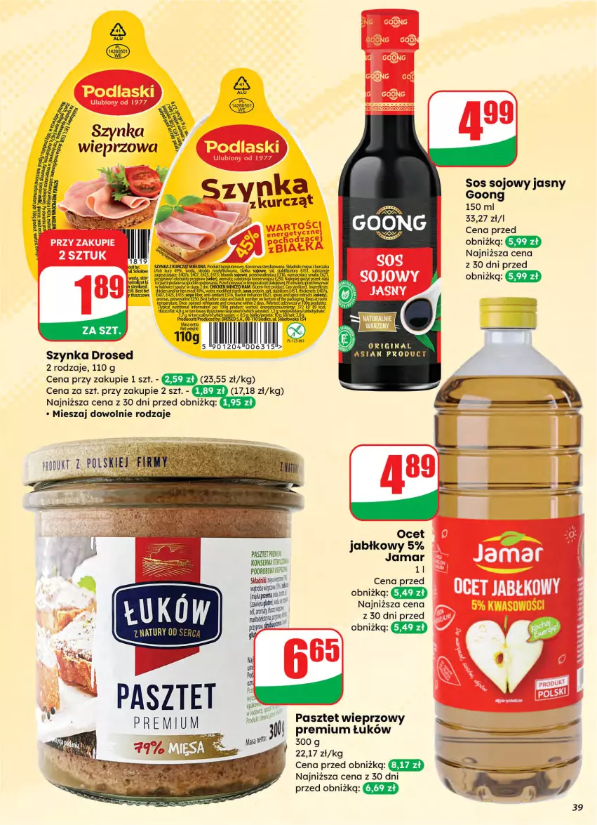 Gazetka promocyjna Dino - Gazetka 10 / 2026 - ważna 04.03 do 10.03.2026 - strona 39 - produkty: Fa, Ocet, Pasztet, Ser, Sok, Sól, Sos, Sos sojowy, Szynka