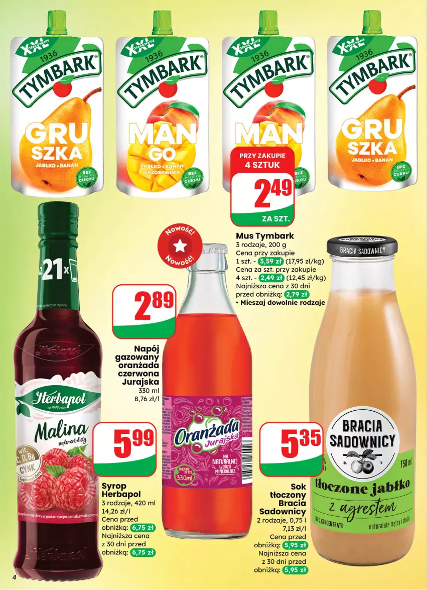 Gazetka promocyjna Dino - Gazetka 10 / 2026 - ważna 04.03 do 10.03.2026 - strona 4 - produkty: Herbapol, Mus, Napój, Napój gazowany, Oranżada, Sok, Syrop, Tymbark