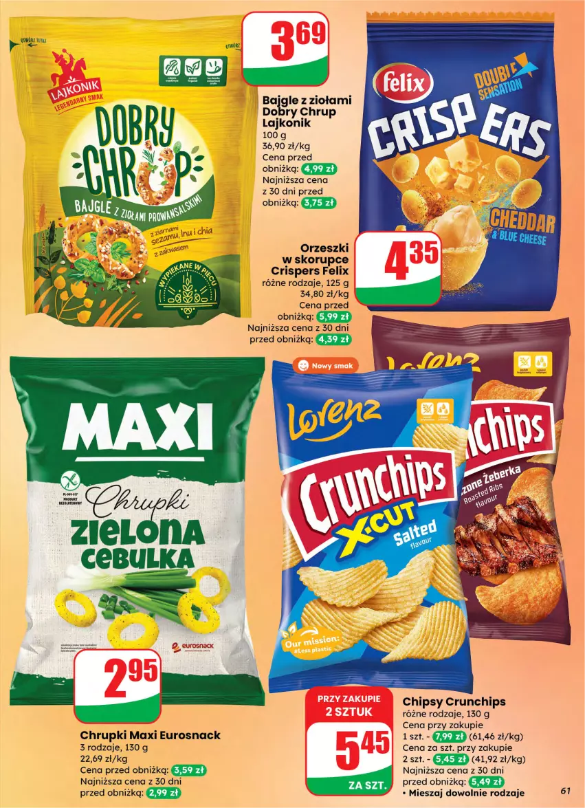 Gazetka promocyjna Dino - Gazetka 10 / 2026 - ważna 04.03 do 10.03.2026 - strona 61 - produkty: Chipsy, Chrupki, Crunchips, Felix, Lajkonik, Orzeszki, Orzeszki w skorupce
