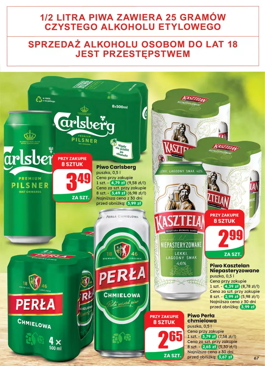 Gazetka promocyjna Dino - Gazetka 10 / 2026 - ważna 04.03 do 10.03.2026 - strona 67 - produkty: Carlsberg, Kasztelan, Perła, Piwo