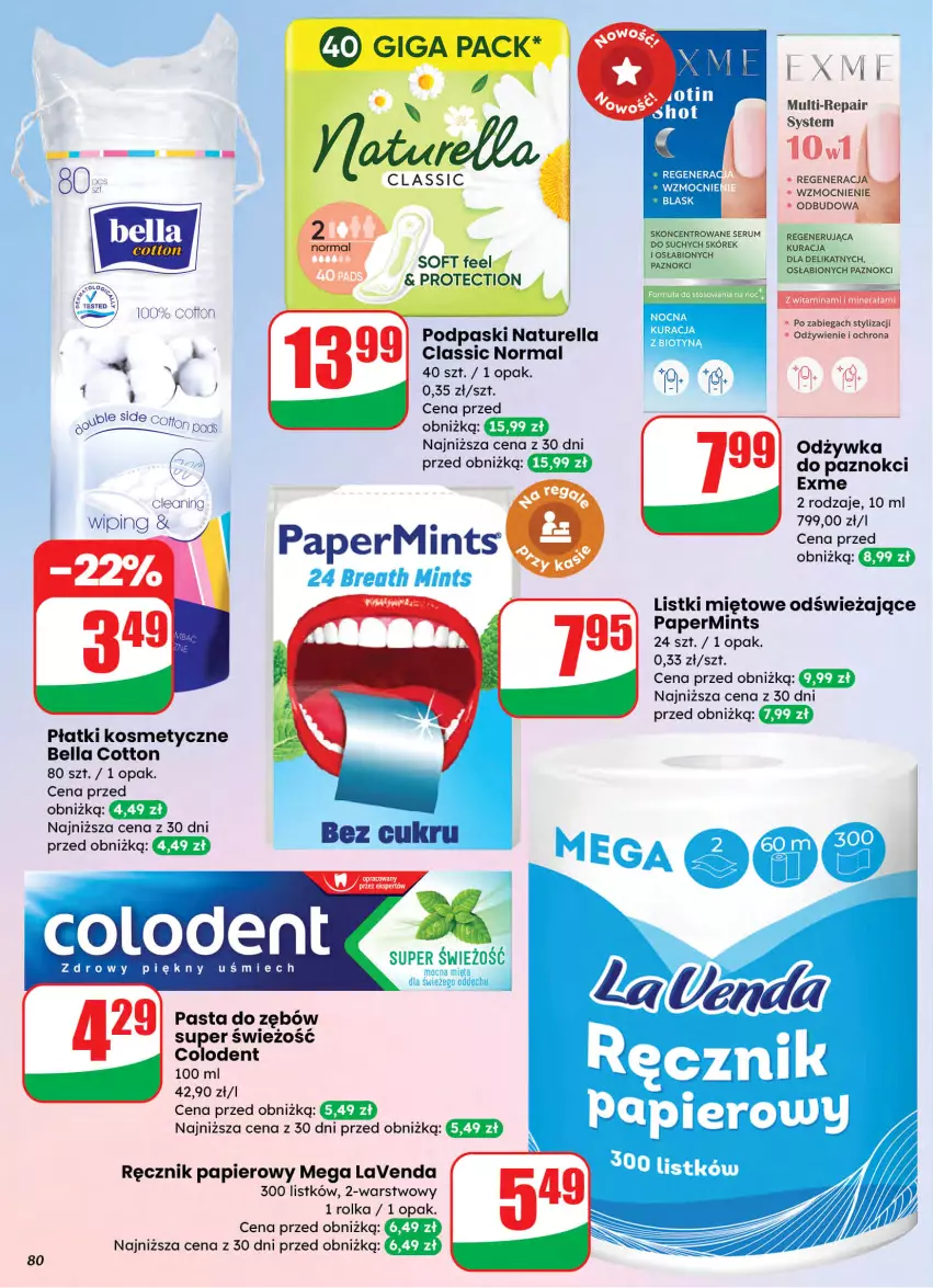 Gazetka promocyjna Dino - Gazetka 10 / 2026 - ważna 04.03 do 10.03.2026 - strona 78 - produkty: Bell, Bella, Mięta, Naturell, Naturella, Odżywka, Papier, Pasta do zębów, Płatki kosmetyczne, Podpaski, Ręcznik, Rum, Ser, Serum