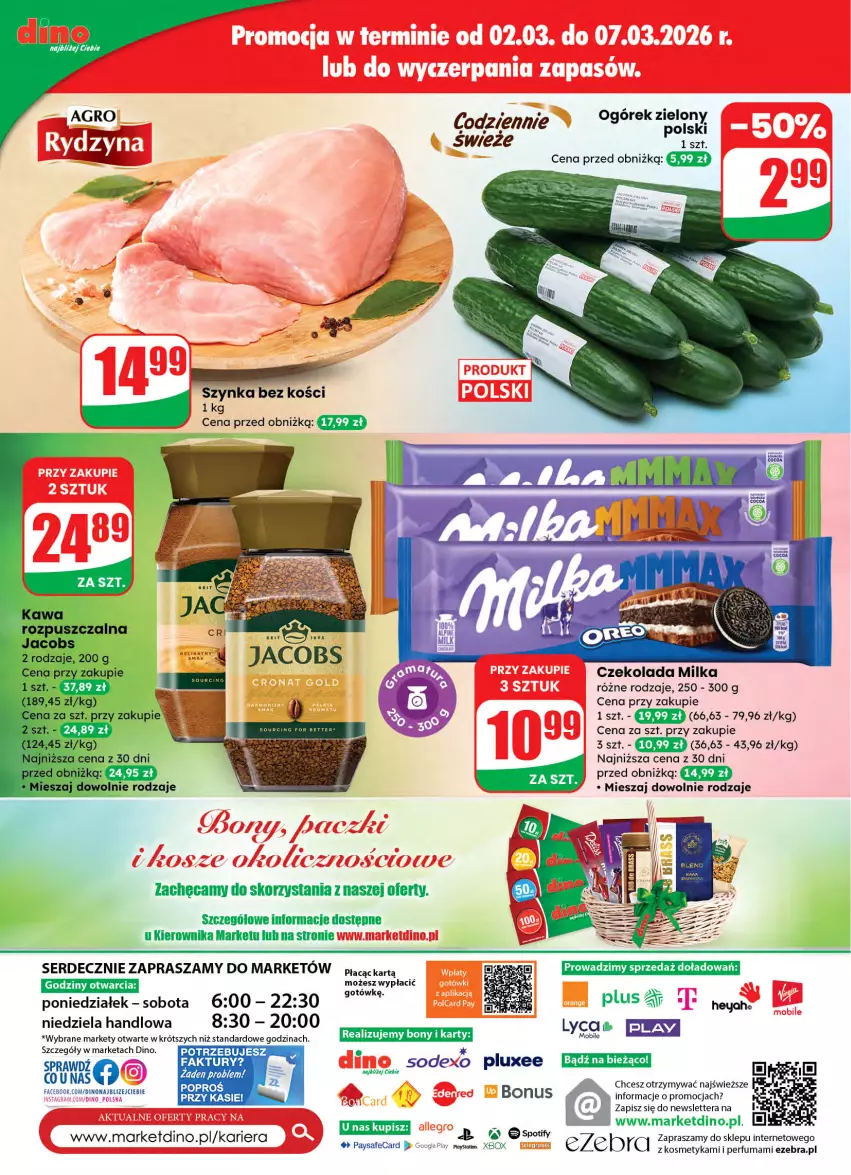 Gazetka promocyjna Dino - Gazetka 10 / 2026 - ważna 04.03 do 10.03.2026 - strona 82 - produkty: Czekolada, Fa, JBL, Milka, Ogórek, Perfum, Ser, Szynka, Tera