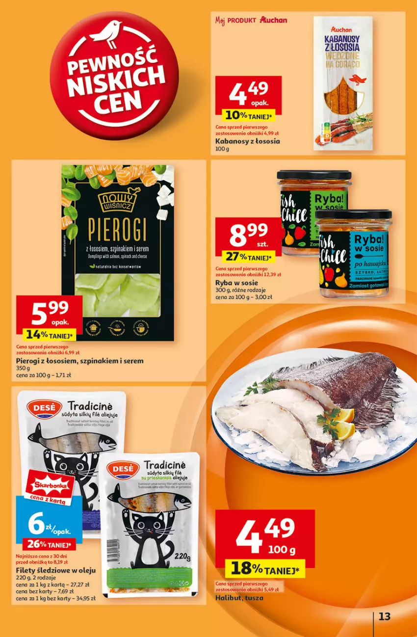 Gazetka promocyjna Auchan - Pewność Niskich Cen Hipermarket - ważna 30.01 do 05.02.2025 - strona 15 - produkty: Kabanos, Olej, Pierogi, Ryba, Ser, Sos, Szpinak