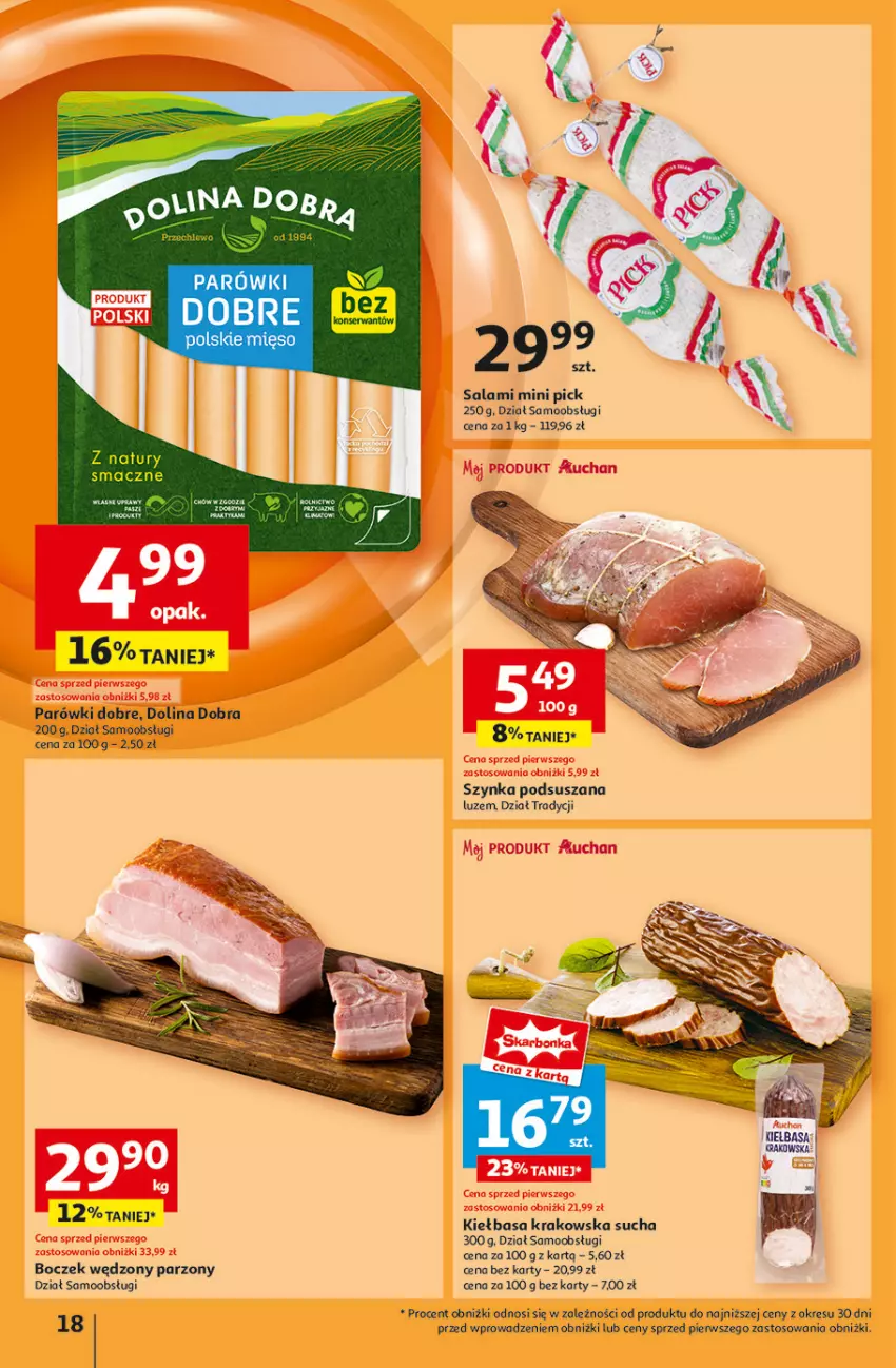 Gazetka promocyjna Auchan - Pewność Niskich Cen Hipermarket - ważna 30.01 do 05.02.2025 - strona 20 - produkty: Boczek, Kiełbasa, Kiełbasa krakowska, Mięso, Parówki, Salami, Szynka