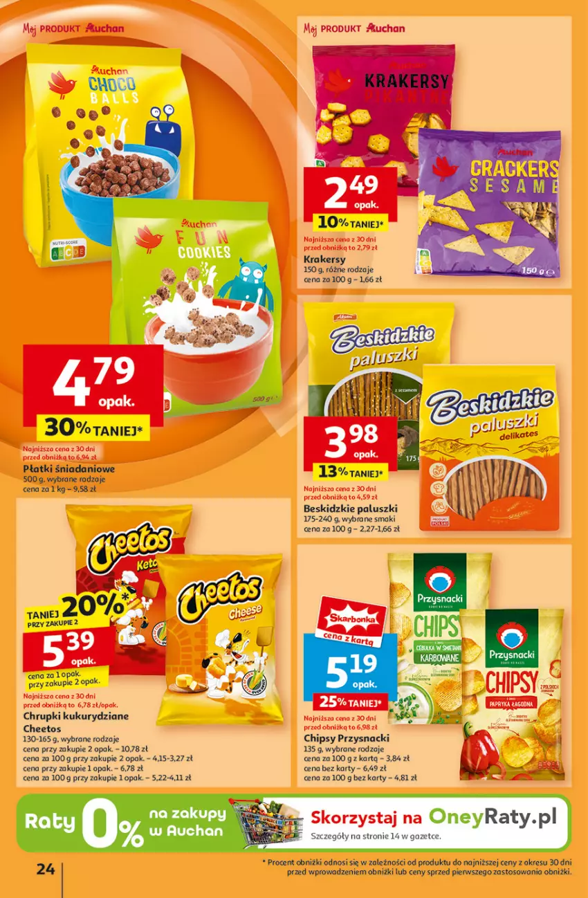 Gazetka promocyjna Auchan - Pewność Niskich Cen Hipermarket - ważna 30.01 do 05.02.2025 - strona 26 - produkty: Beskidzki, Beskidzkie paluszki, Cheetos, Chipsy, Chrupki, Danio, Krakersy, Przysnacki